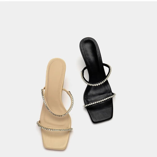 Viral Zara Rhinestone Chain with Square Toe Heels