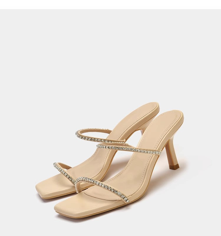 Viral Zara Rhinestone Chain with Square Toe Heels