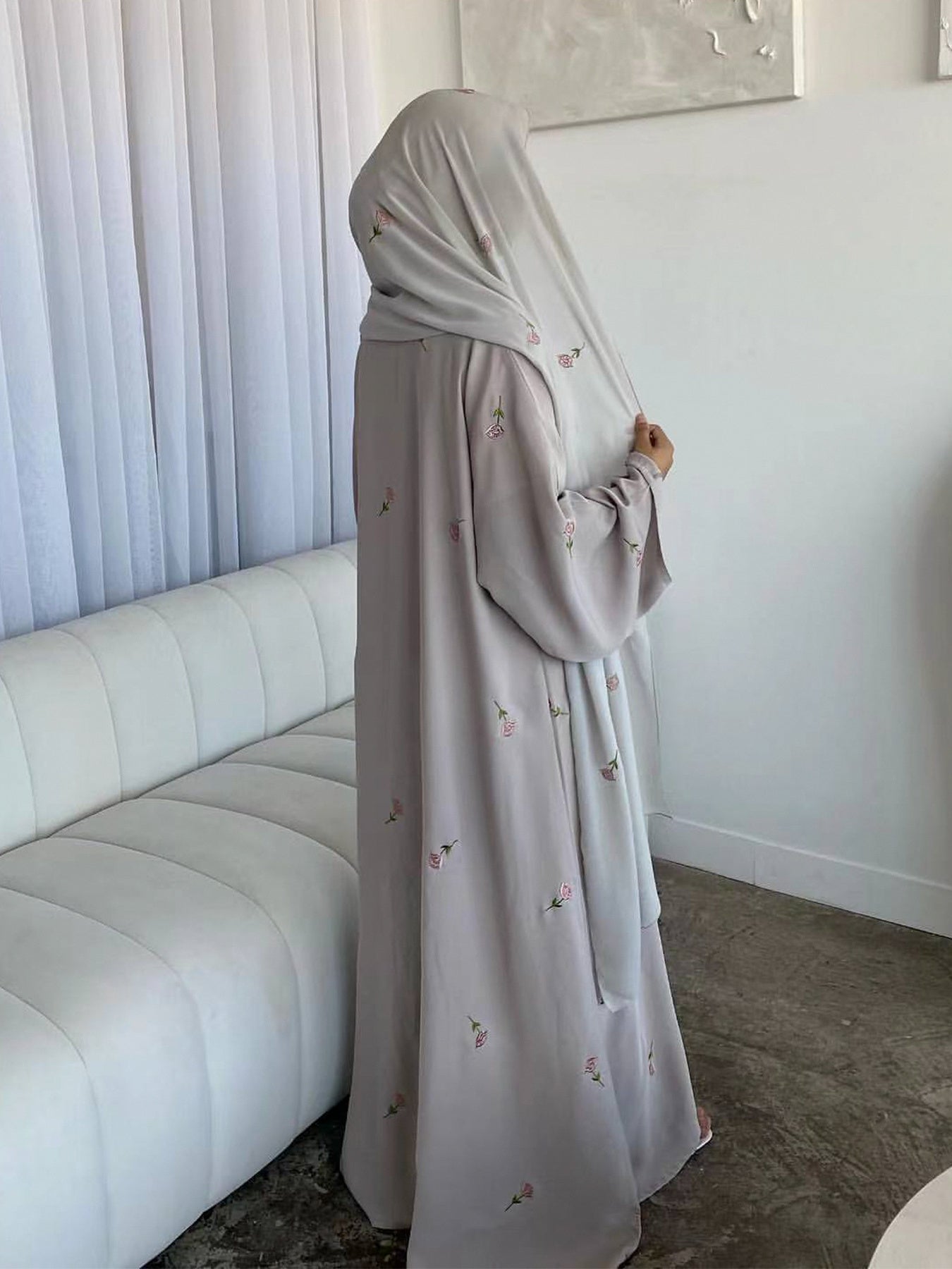 Floral Embroidery Open Abaya