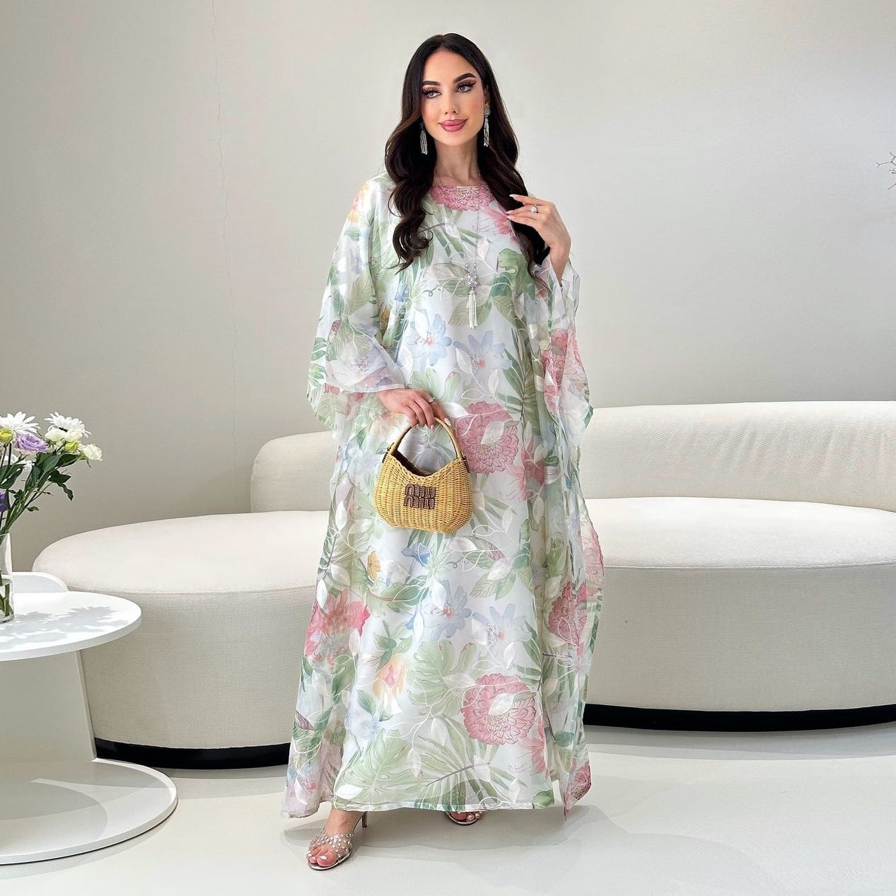 Floral Print Butterfly Abaya