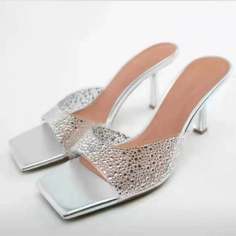 Rhinestone Square Toe Kitten Heels
