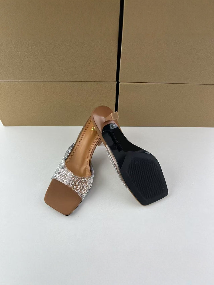 Rhinestone Transparent PVC Kitten Heels