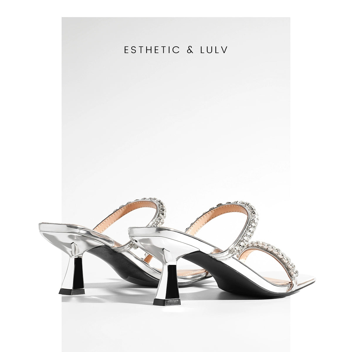Silver Rhinestone Square Toe Heels