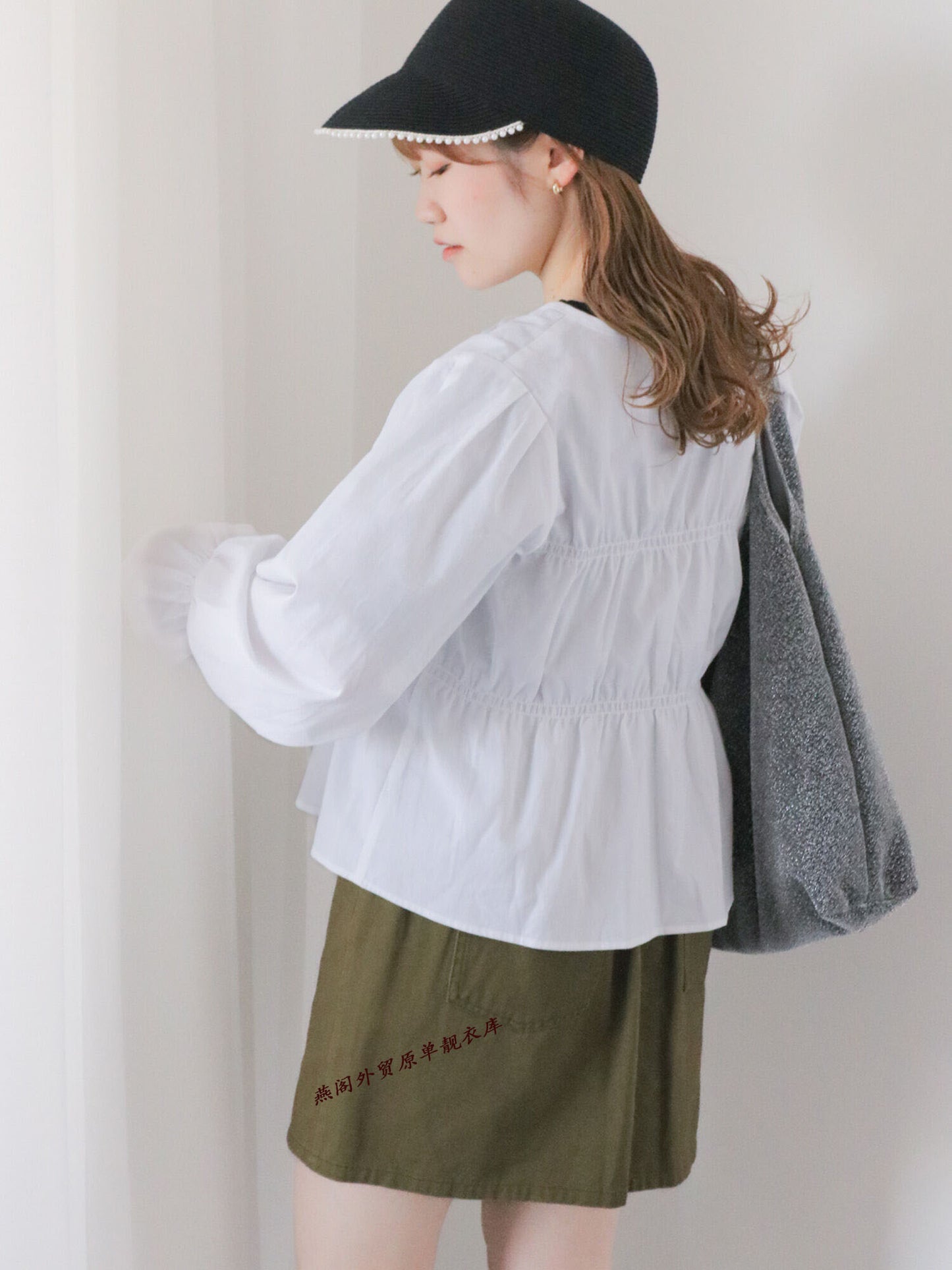 White Cotton Tie Front Roched Top