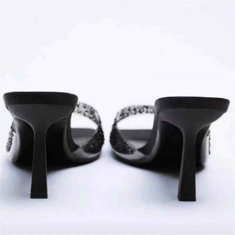 Rhinestone Square Toe Kitten Heels