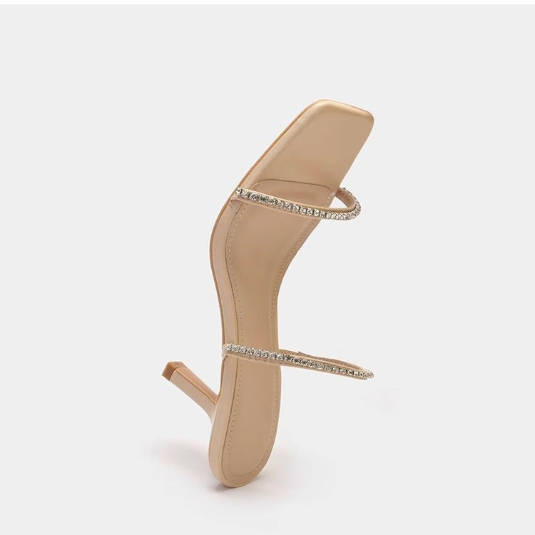 Viral Zara Rhinestone Chain with Square Toe Heels