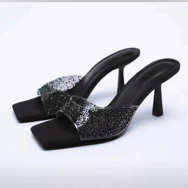 Rhinestone Square Toe Kitten Heels