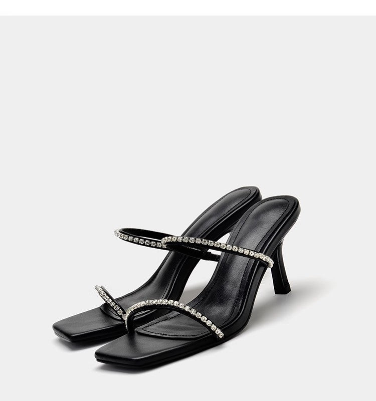 Viral Zara Rhinestone Chain with Square Toe Heels