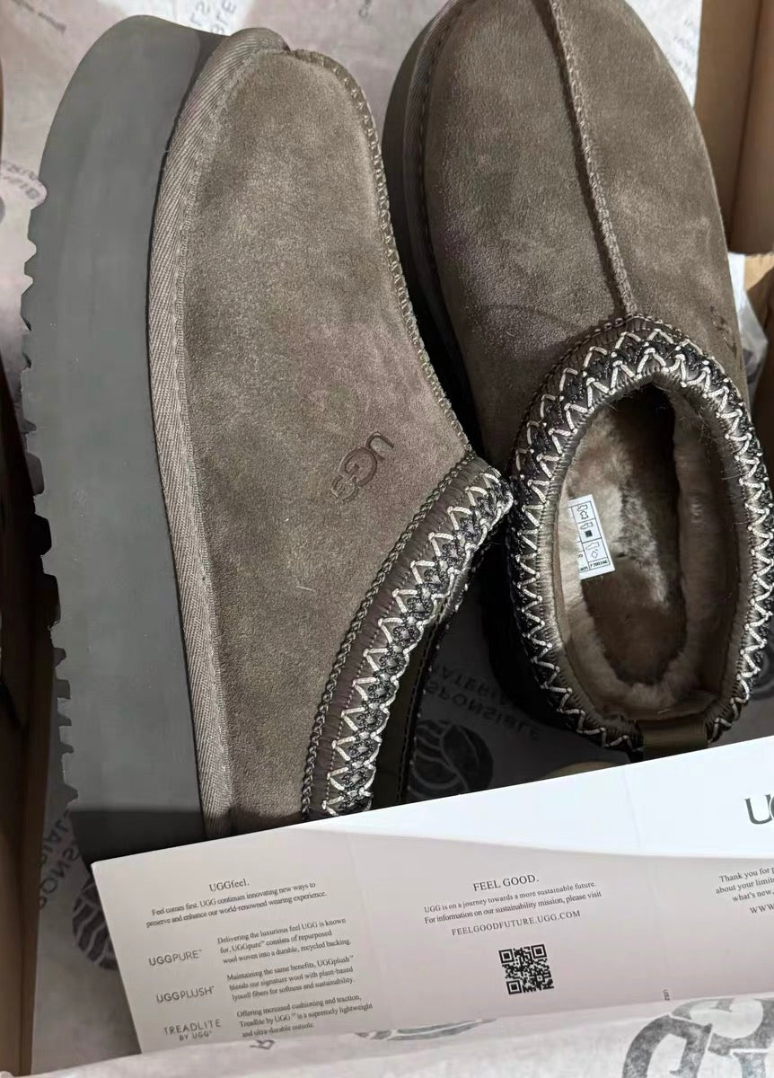 Ugg Tazz style men's women's thick-soled snow boots shoes, wool slippers, shearling leather integrated toe slippers