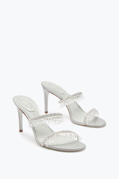 Rene Caovilla White and Champagne Crystal Embellished Rhinestone Heels