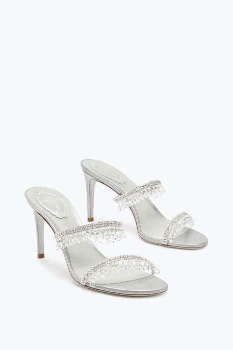 Rene Caovilla White and Champagne Crystal Embellished Rhinestone Heels