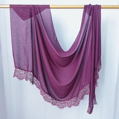 [Lace L side] lace patchwork monochrome cotton scarf breathable shawl lace modal scarf for women