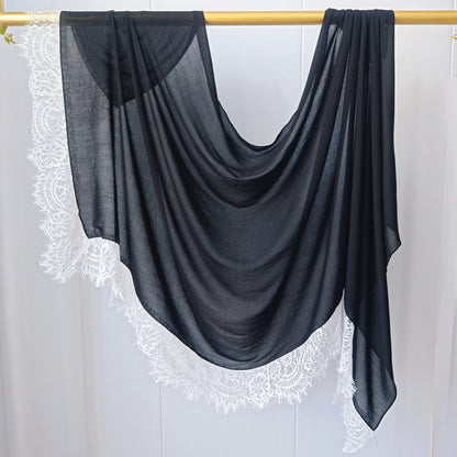 [Lace L side] lace patchwork monochrome cotton scarf breathable shawl lace modal scarf for women