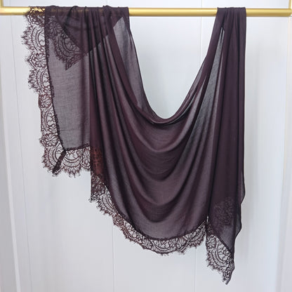 [Lace L side] lace patchwork monochrome cotton scarf breathable shawl lace modal scarf for women