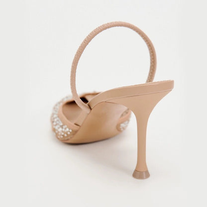 Mesh Rhinestone Pointed Heels