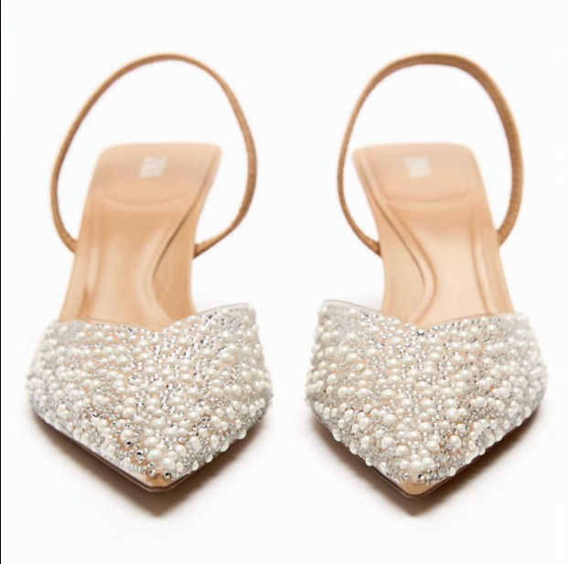 Pearl slingback stiletto high heels