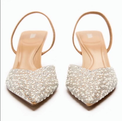 Pearl slingback stiletto high heels