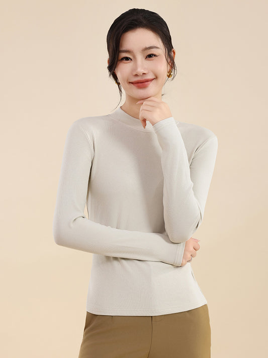 25 years early autumn new cotton thread semi-turtleneck knitted sweater long sleeve women's solid color slim slimming pullover base shirt top