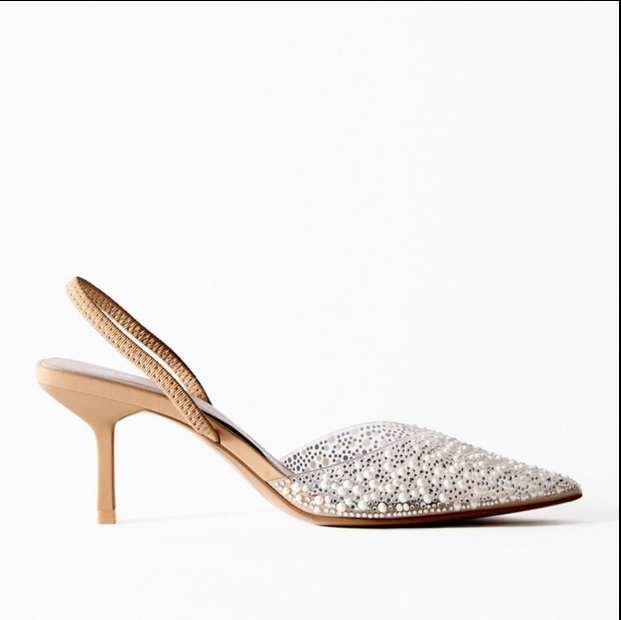 Pearl slingback stiletto high heels