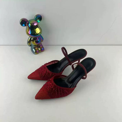 Mesh Rhinestone Pointed Heels