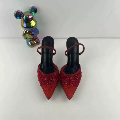 Mesh Rhinestone Pointed Heels