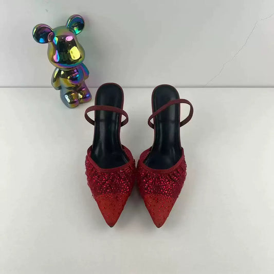 Mesh Rhinestone Pointed Heels