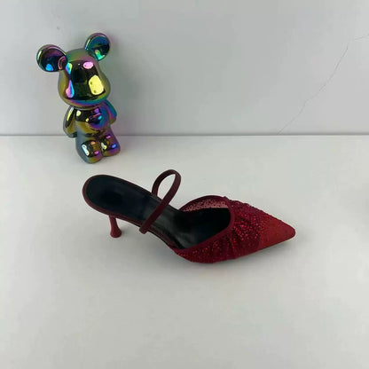 Mesh Rhinestone Pointed Heels