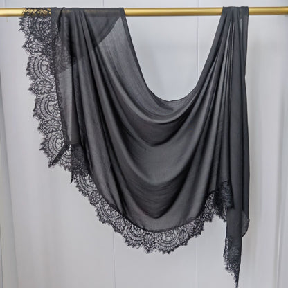 [Lace L side] lace patchwork monochrome cotton scarf breathable shawl lace modal scarf for women