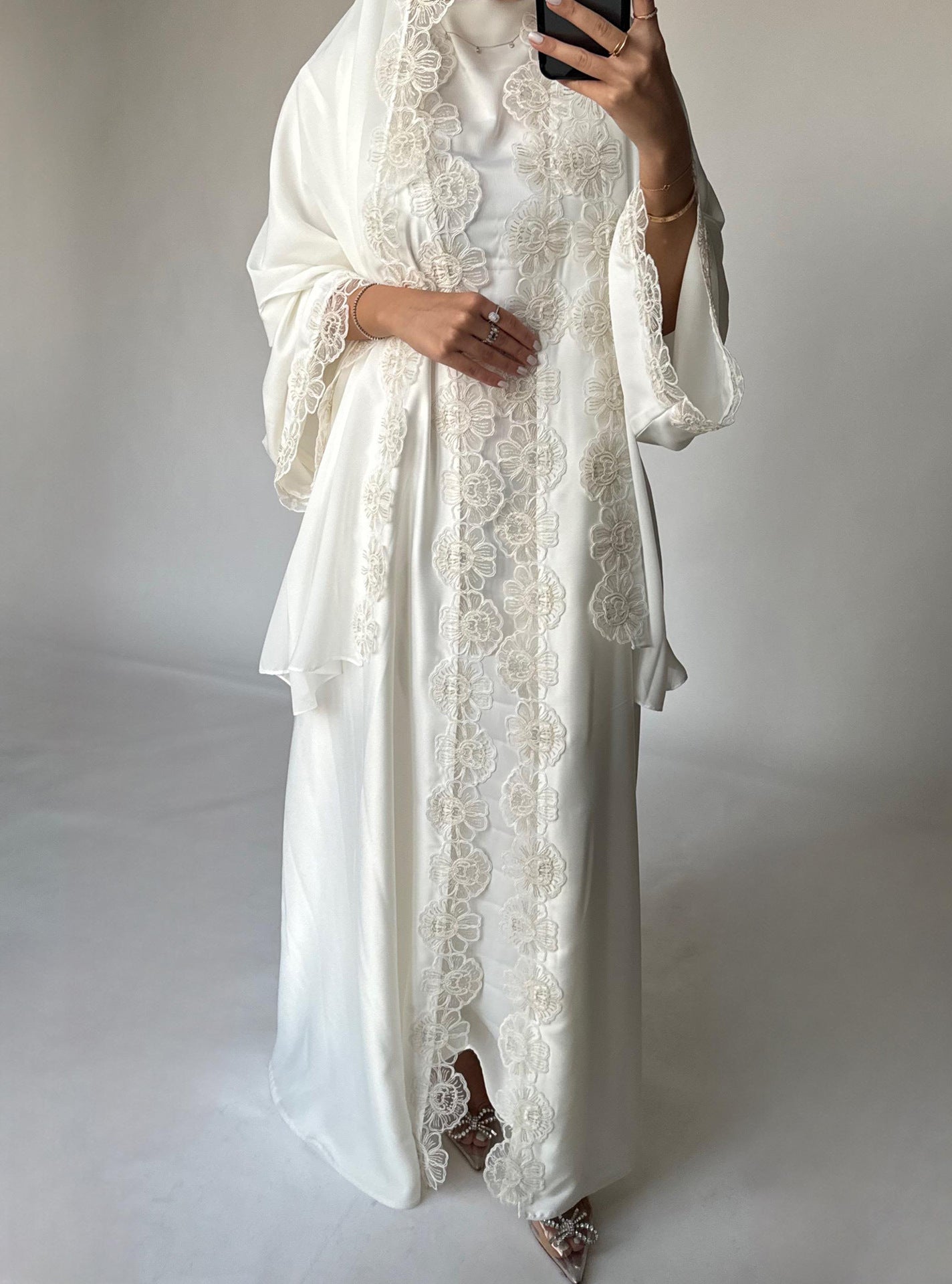 MQ427modest Middle East Fashion Foreign Trade Muslim Women's Turkish Lace Stitched Lace Robes Abaya