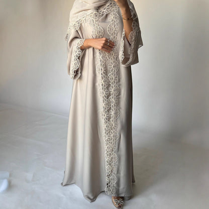 MQ427modest Middle East Fashion Foreign Trade Muslim Women's Turkish Lace Stitched Lace Robes Abaya
