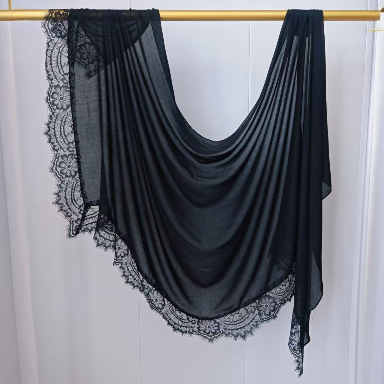 [Lace L side] lace patchwork monochrome cotton scarf breathable shawl lace modal scarf for women