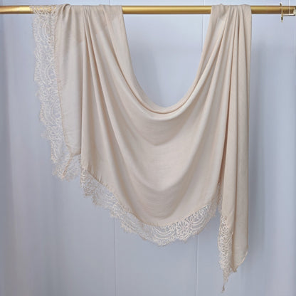[Lace L side] lace patchwork monochrome cotton scarf breathable shawl lace modal scarf for women