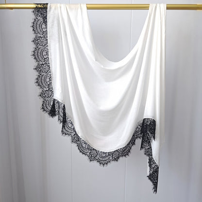 [Lace L side] lace patchwork monochrome cotton scarf breathable shawl lace modal scarf for women