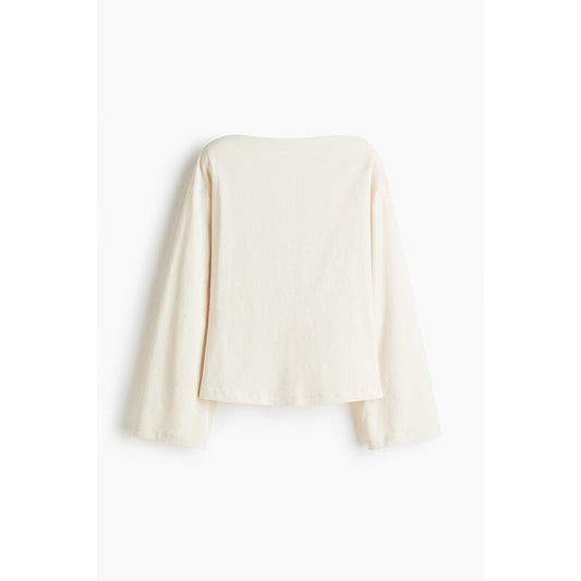 HM Women's T-Shirt Spring Straight Neck Embellished Skirt Dropped Shoulder Wide Long Sleeve Bottom Top 1301320
