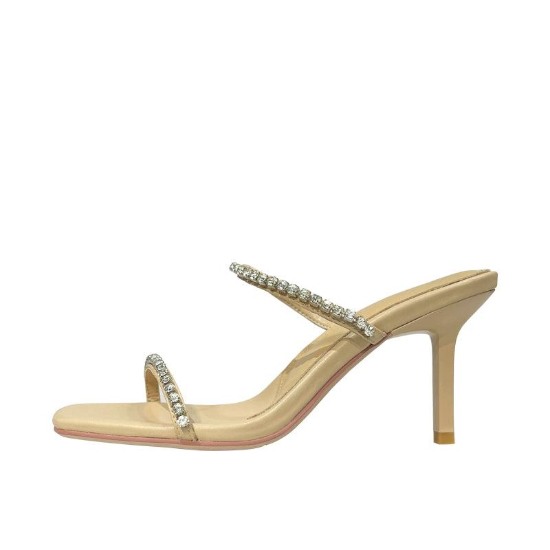 Popular Square Toe Rhinestone Chain Strap High Heels- 3 left in stock