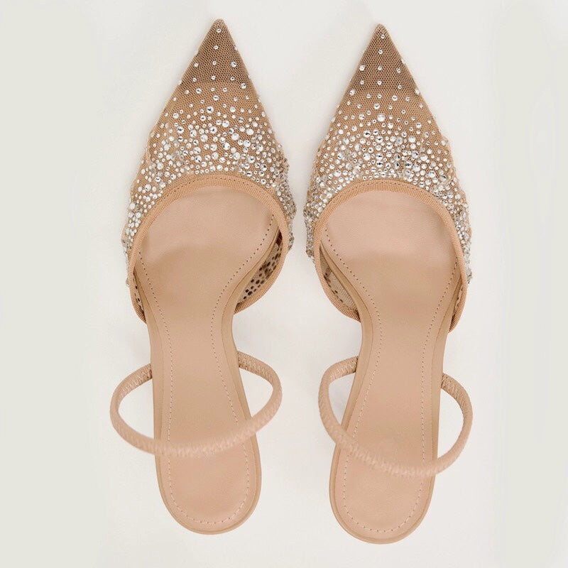 Mesh Rhinestone Pointed Heels