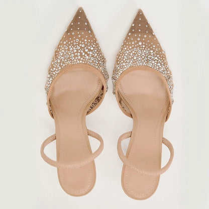 Mesh Rhinestone Pointed Heels