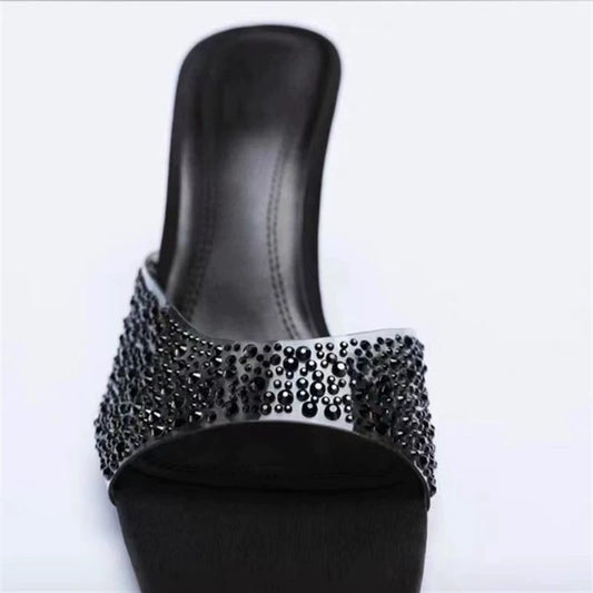 Rhinestone Square Toe Kitten Heels