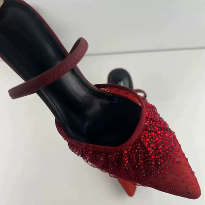 Mesh Rhinestone Pointed Heels