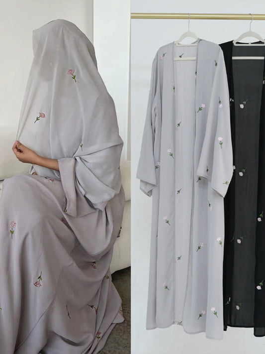 Floral Embroidery Open Abaya