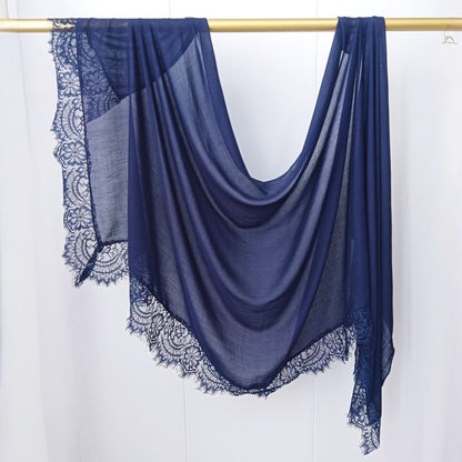 [Lace L side] lace patchwork monochrome cotton scarf breathable shawl lace modal scarf for women