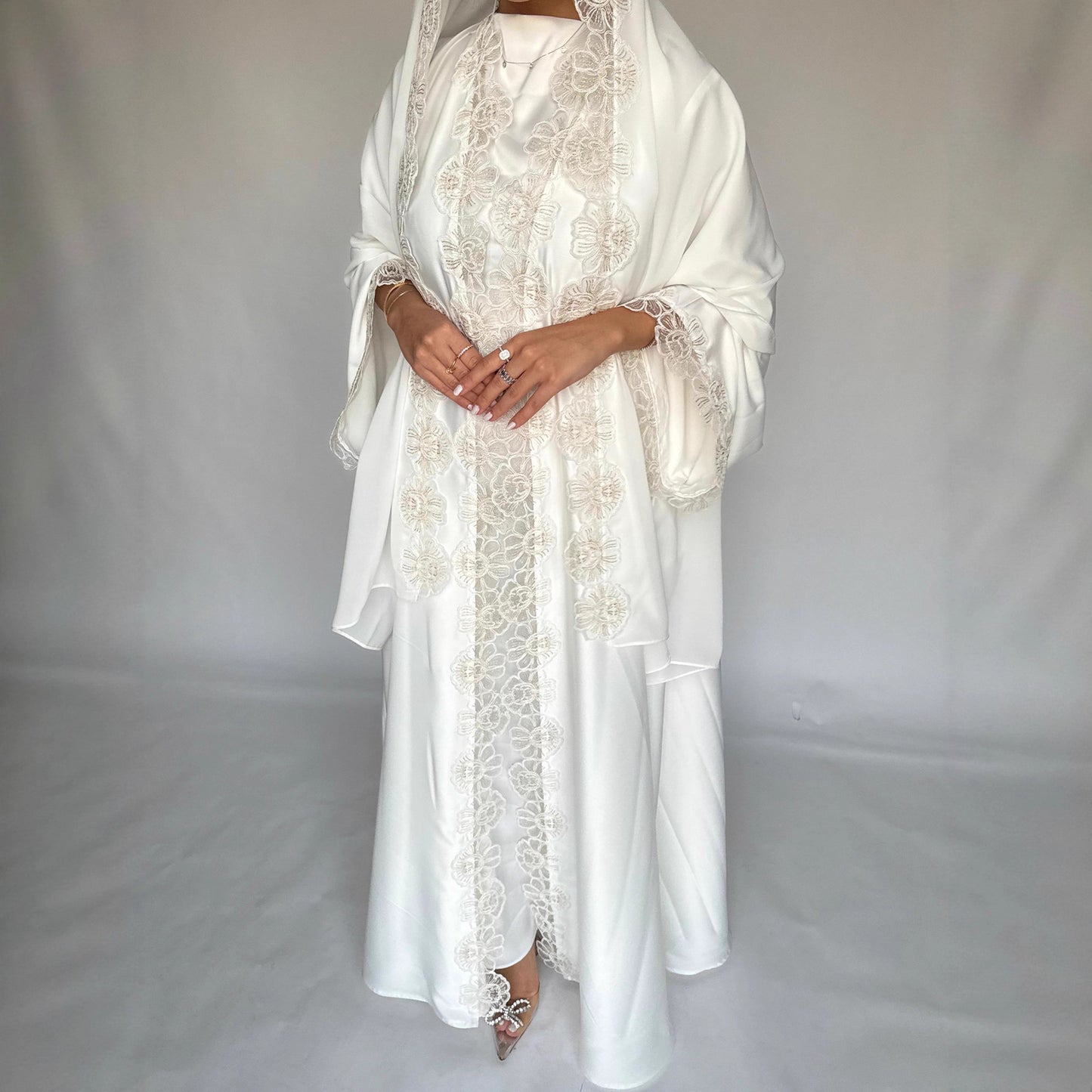 MQ427modest Middle East Fashion Foreign Trade Muslim Women's Turkish Lace Stitched Lace Robes Abaya