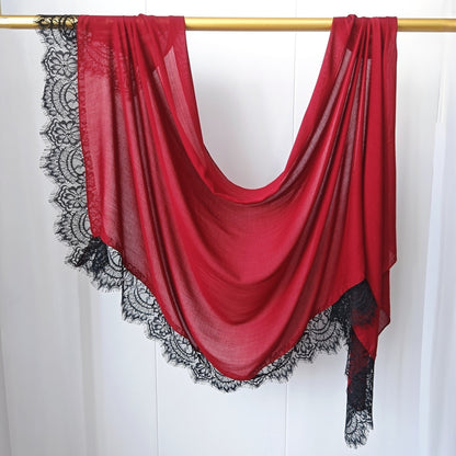 [Lace L side] lace patchwork monochrome cotton scarf breathable shawl lace modal scarf for women