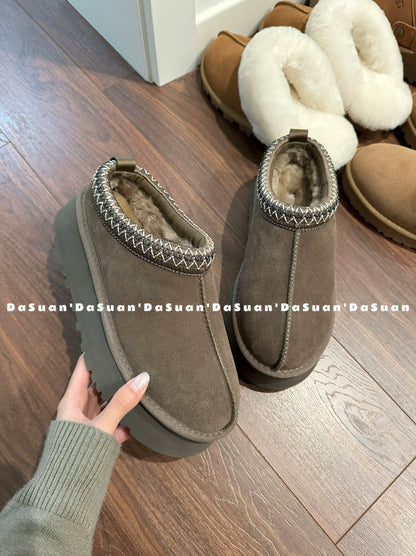 Ugg Tazz style men's women's thick-soled snow boots shoes, wool slippers, shearling leather integrated toe slippers