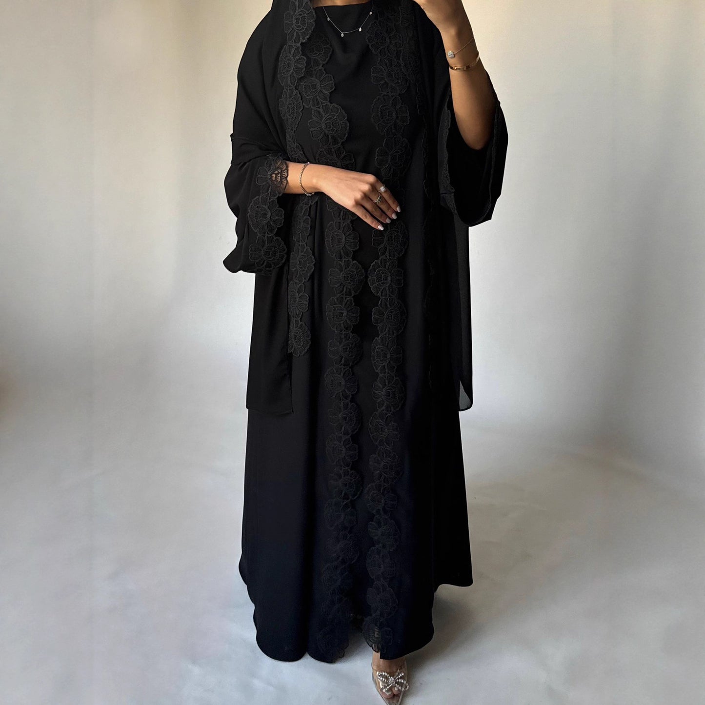 MQ427modest Middle East Fashion Foreign Trade Muslim Women's Turkish Lace Stitched Lace Robes Abaya