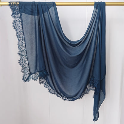 [Lace L side] lace patchwork monochrome cotton scarf breathable shawl lace modal scarf for women