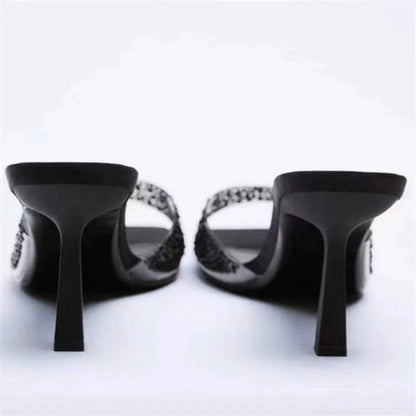 Rhinestone Square Toe Kitten Heels