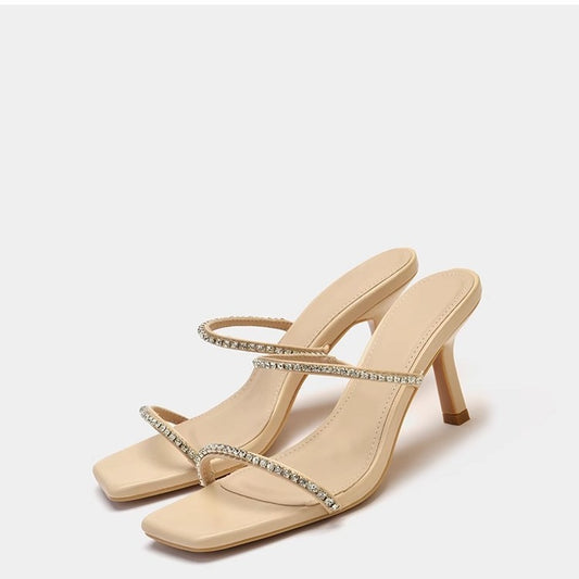Viral Zara Rhinestone Chain with Square Toe Heels