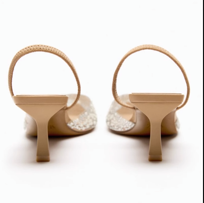 Pearl slingback stiletto high heels