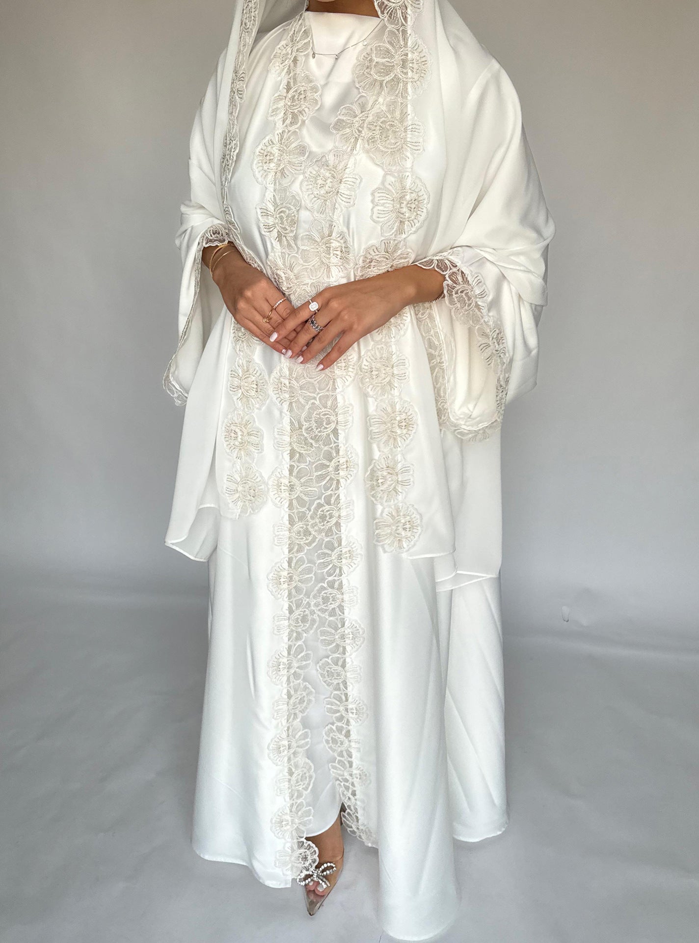 MQ427modest Middle East Fashion Foreign Trade Muslim Women's Turkish Lace Stitched Lace Robes Abaya